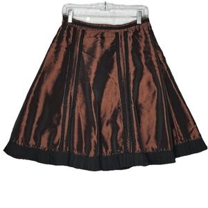 BASIL & MAUDE Anthropologie 4 Shimmer Deep Red Black‎ Trim Ruffle A-line Skirt